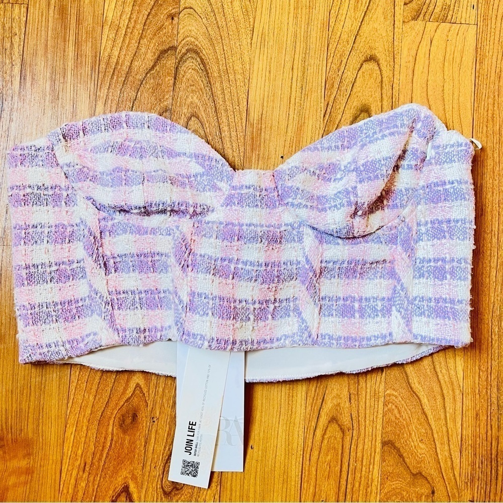 Purple and White Plaid Strapless Top